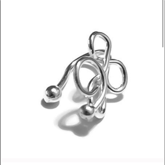 925 sterling silver curly ball end fake cartilage clip on ear cuff earring - Picture 3 of 8